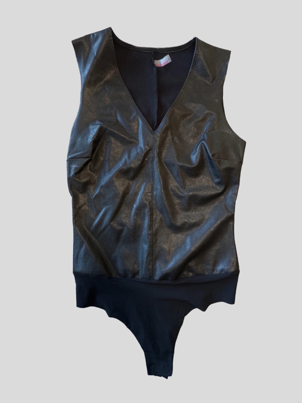 Commando Black Faux Leather Deep V Bodysuit